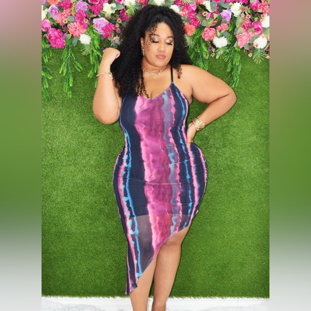 Elegant Tie-Dye Asymmetrical Dress